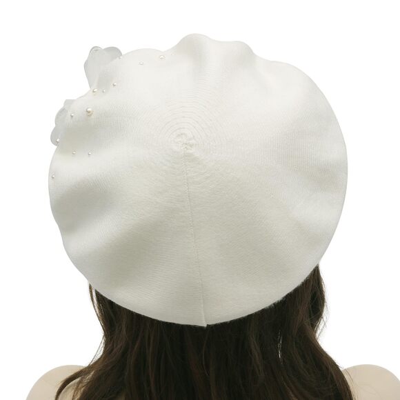 8666 Women French Beret Hat Reversible Solid Color Floral Warm Knitted main image 4